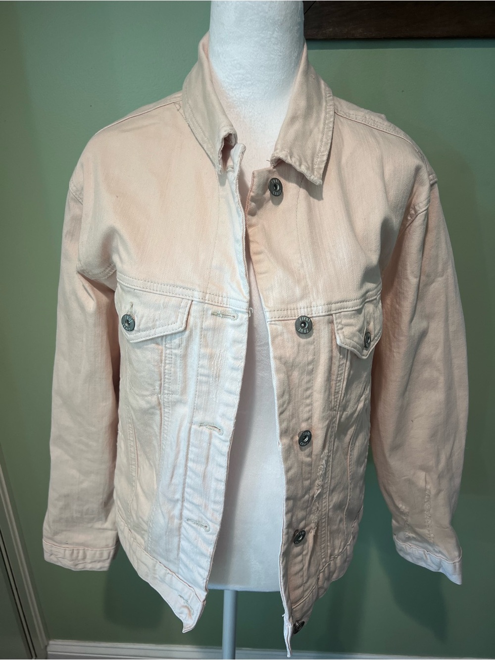 Womens Light Pink Denim Jacket - Casual Button-Up Coat